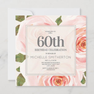 Blush Roze Floral Leaves 60th Birthday Women Kaart