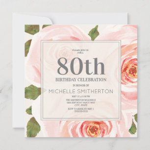 Blush Roze Floral Leaves 80th Birthday Women Kaart