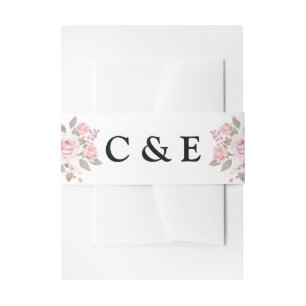 Blush Roze Floral Monogram Uitnodigingen Wikkel