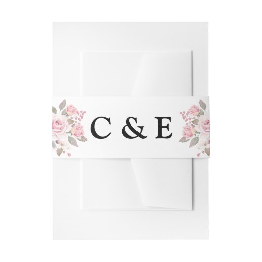 Blush Roze Floral Monogram Uitnodigingen Wikkel (Voorkant Voorbeeld)