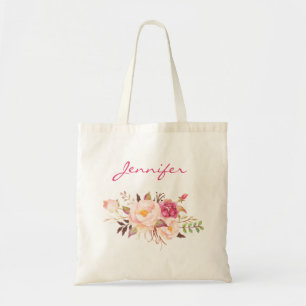 Blush Roze Floral & Name Tote Bag