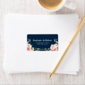 Blush roze Floral Navy Geometric Botanical Weddens Etiket (Insitu)