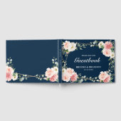Blush roze Floral Navy Geometric Botanical Weddens Gastenboek (Volledig)