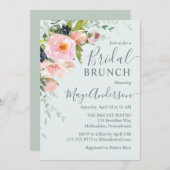 Blush roze Floral op Light Blue Bridal Brunch Kaart (Voorkant / Achterkant)