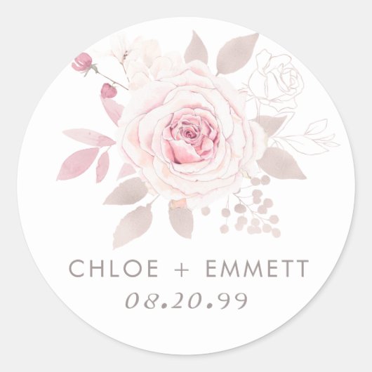 Blush Roze Floral Ronde Sticker (Voorkant)