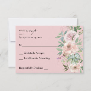 Blush Roze Floral & Succulent no Meal RSVP Roze Kaartje