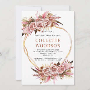 Blush roze Floral Waterverf Retirement Party Kaart