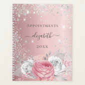Blush roze floral zilver glitter naam script 2026 planner (Voorkant)