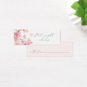 Blush roze florale date nachtkaartje mini visitekaartjes