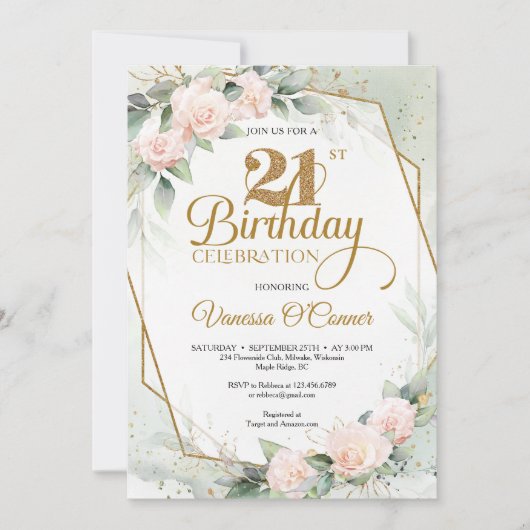 Blush roze florale eucalyptus greenery Gold lijst Kaart (Voorkant)