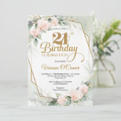 Blush roze florale eucalyptus greenery Gold lijst Kaart (Staand voorkant)