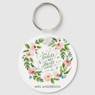 Blush roze florale kreet bedankt leraar cadeau sleutelhanger