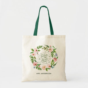 Blush roze florale kreet bedankt leraar cadeau tote bag