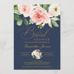 Blush roze florale vrijgezellenfeest en marineboho kaart