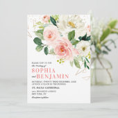 Blush roze Florals Modern Gold Geometric Weddensch Kaart (Staand voorkant)