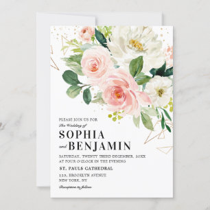 Blush roze Florals Modern Gold Geometric Weddensch Kaart