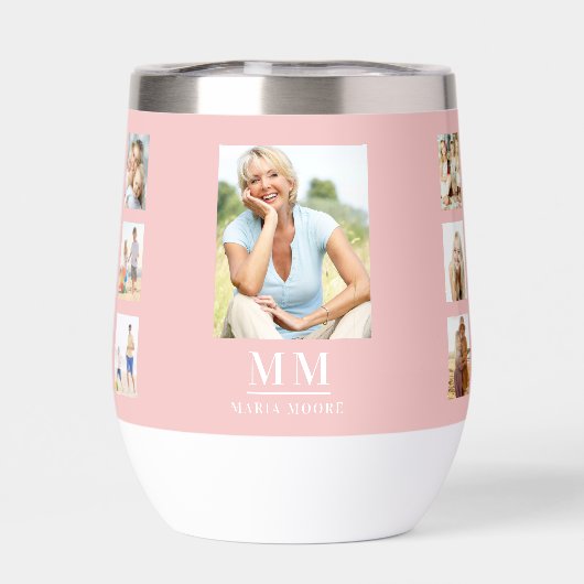 Blush roze foto collage monogram naam (Achterkant)