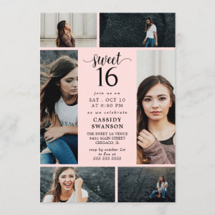 Blush Roze foto Collage Sweet Sixteen Kaart