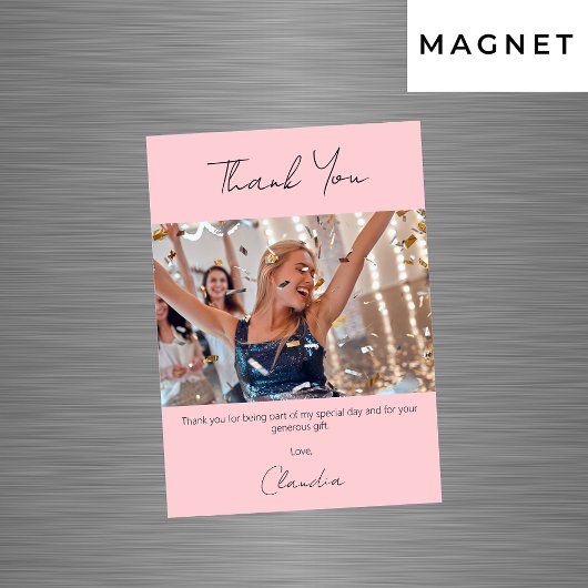 Blush roze foto dank u magneet kaart