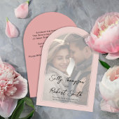 Blush roze foto kalligrafie script bruiloft kaart