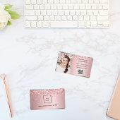 Blush roze foto QR code glitter vrouw Visitekaartje