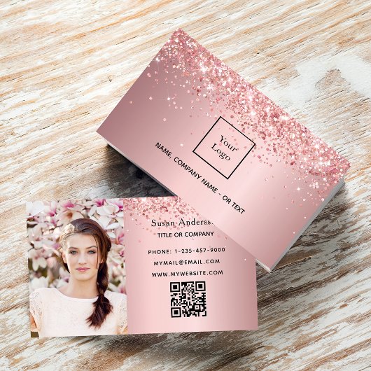 Blush roze foto QR code glitter vrouw Visitekaartje