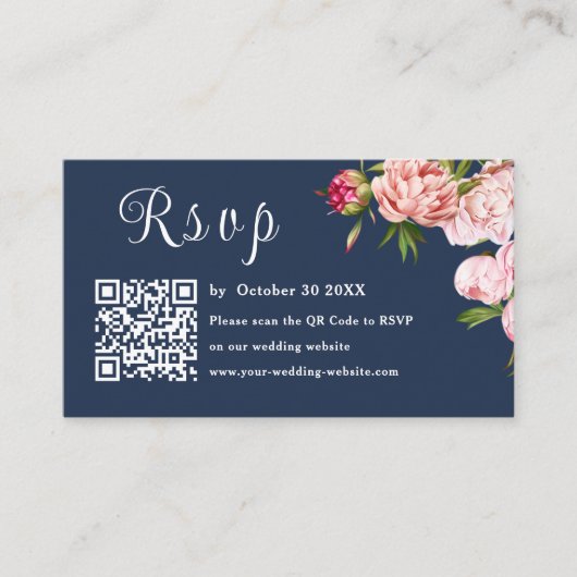Blush roze foto Rsvp Qr Code Weddenschap Informatiekaartje (Voorkant)