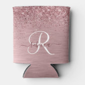 Blush Roze geborsteld metaal Glitter Monogram Naam Blikjeskoeler (Voorkant)