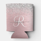 Blush Roze geborsteld metaal Glitter Monogram Naam Blikjeskoeler (Achterkant)