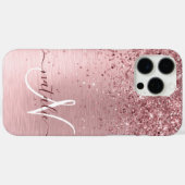 Blush Roze geborsteld metaal Glitter Monogram Naam Case-Mate iPhone Case (Achterkant (horizontaal))