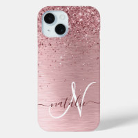 Blush Roze geborsteld metaal Glitter Monogram Naam