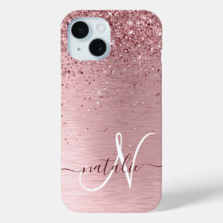 Blush Roze geborsteld metaal Glitter Monogram Naam