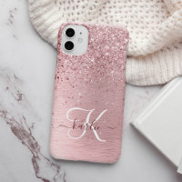 Blush Roze geborsteld metaal Glitter Monogram Naam