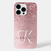 Blush Roze geborsteld metaal Glitter Monogram Naam iPhone Hoesje (Achterkant)