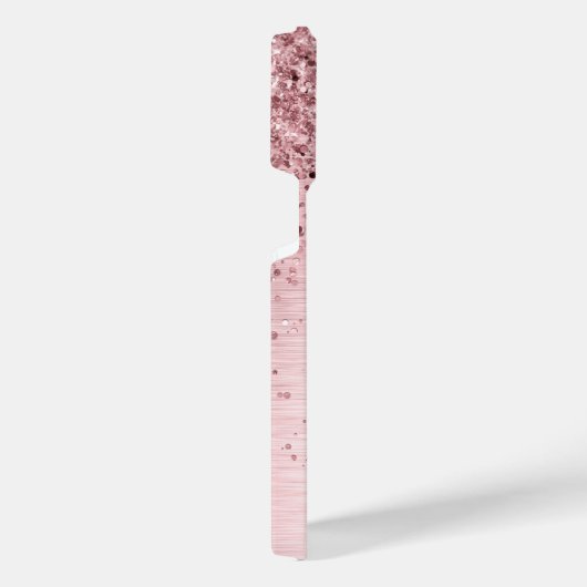 Blush Roze geborsteld metaal Glitter Monogram Naam iPhone Hoesje (Rechterkant)