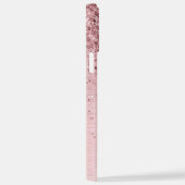 Blush Roze geborsteld metaal Glitter Monogram Naam iPhone Hoesje (Rechterkant)