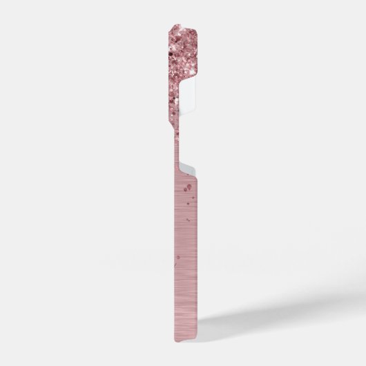 Blush Roze geborsteld metaal Glitter Monogram Naam iPhone Hoesje (Linkerkant)