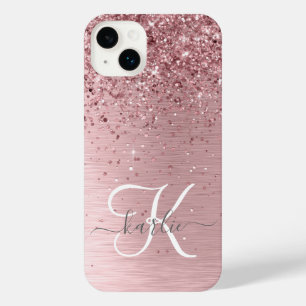 Blush Roze geborsteld metaal Glitter Monogram Naam