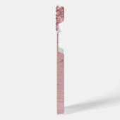 Blush Roze geborsteld metaal Glitter Monogram Naam iPhone Hoesje (Linkerkant)