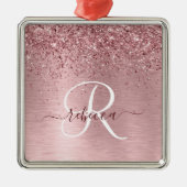 Blush Roze geborsteld metaal Glitter Monogram Naam Metalen Ornament (Voorkant)