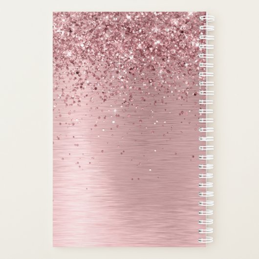 Blush Roze geborsteld metaal Glitter Monogram Naam Planner (Achterkant)