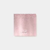 Blush Roze geborsteld metaal Glitter Monogram Naam Post-it® Notes (Voorkant)