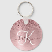 Blush Roze geborsteld metaal Glitter Monogram Naam Sleutelhanger (Achterkant)