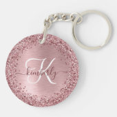 Blush Roze geborsteld metaal Glitter Monogram Naam Sleutelhanger (Achterkant)