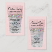 Blush Roze gedrukte Mok Tumbler Care Instructies Visitekaartje (Voorkant / Achterkant)