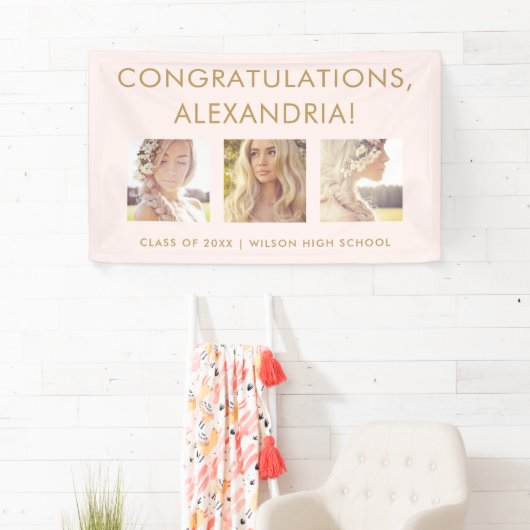 Blush roze | Gefeliciteerd Afstuderen Foto Spandoek (Insitu)