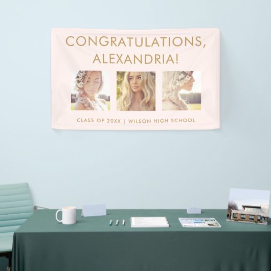 Blush roze | Gefeliciteerd Afstuderen Foto Spandoek (Beurs)