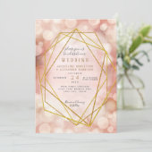 Blush roze geometrisch goud glitter twinkle lampje kaart (Staand voorkant)