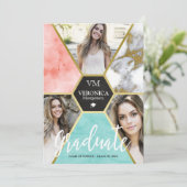 Blush Roze Geometrische fotocollage Afstuderen Aankondiging (Staand voorkant)