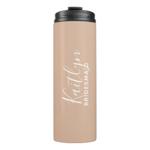 Blush roze gepersonaliseerde bridesmaid thermosbeker